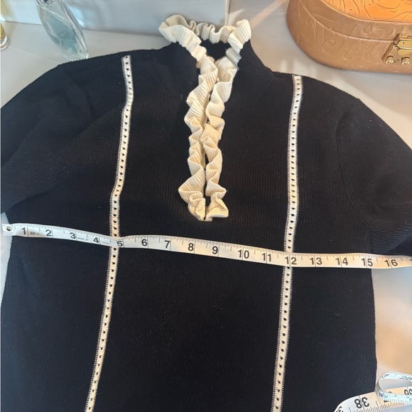 CAbi Adorn Black and Cream Ruffle  Sweater US small - Picture 3 of 7
